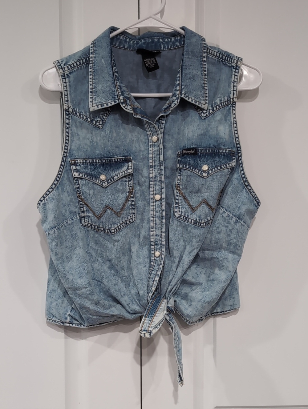 Wrangler Sleeveless Light Blue Denim Tie-Front Shirt